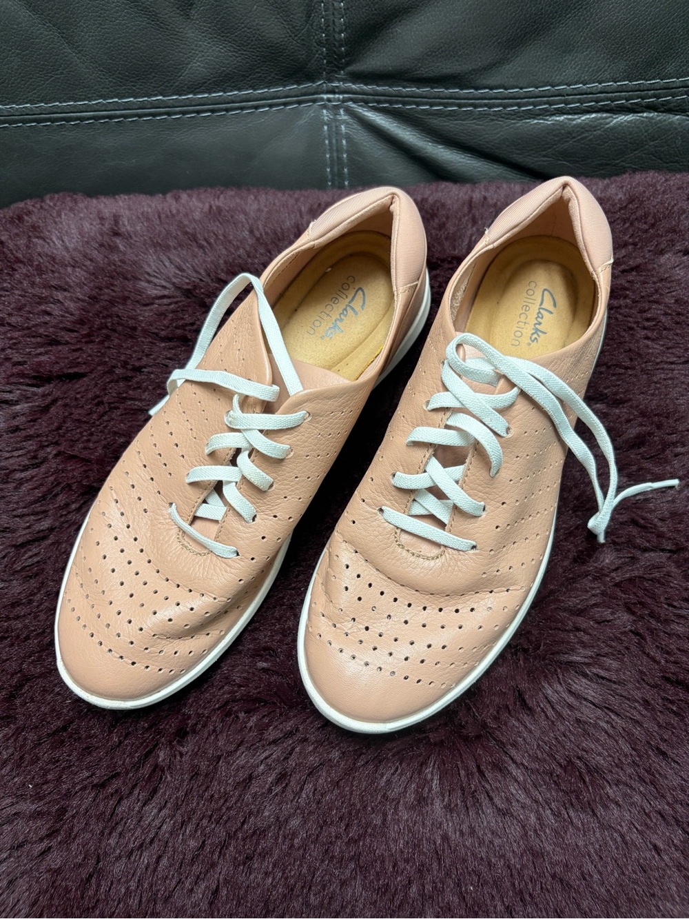 Clarks Women's Peach Leather Perforated Lace-Up Sneakers